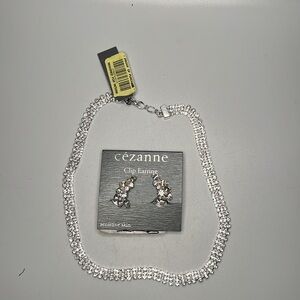 NWT Cezanne rhinestone clip earrings and necklace